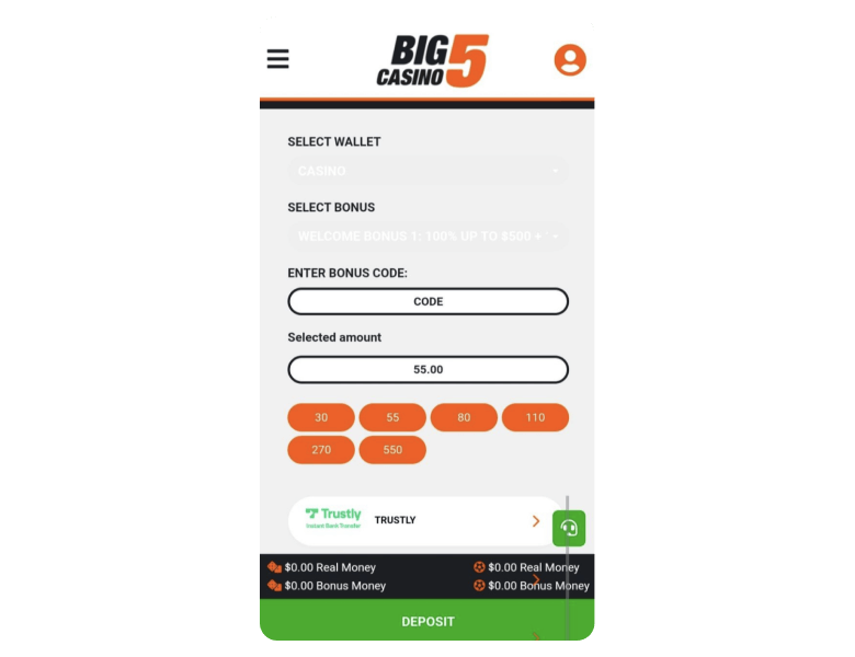 Enter or select Deposit Amount