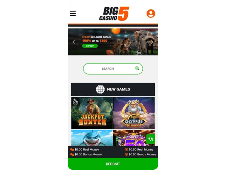 Big5Casino page with Claim Bonus button