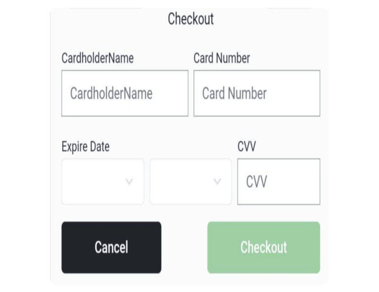 Form for entering credit card details when making a deposit at MasterCard Casino