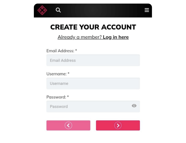 Account creation page with a form of registration
