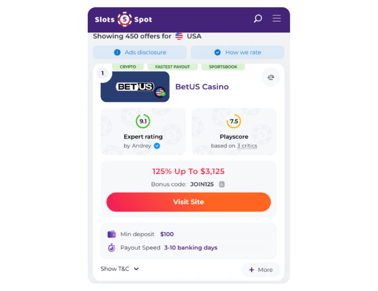 BetUs Casino Data