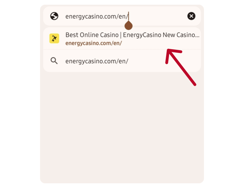 Screenshot of Energy Casino URL in the browser bar