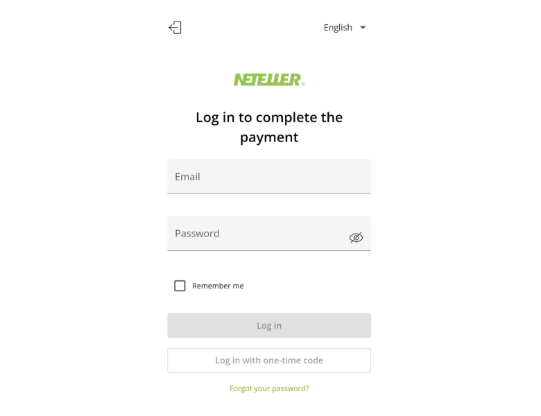 Neteller account login page, for deposit confirmation