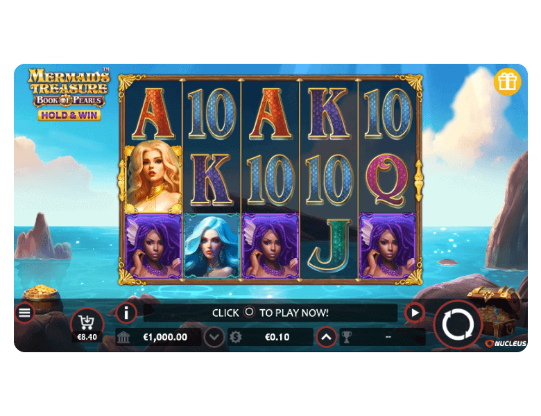 Mermaid Treasure Book of Pearls Hold and Win: slot interface for real money play with minimum bet
