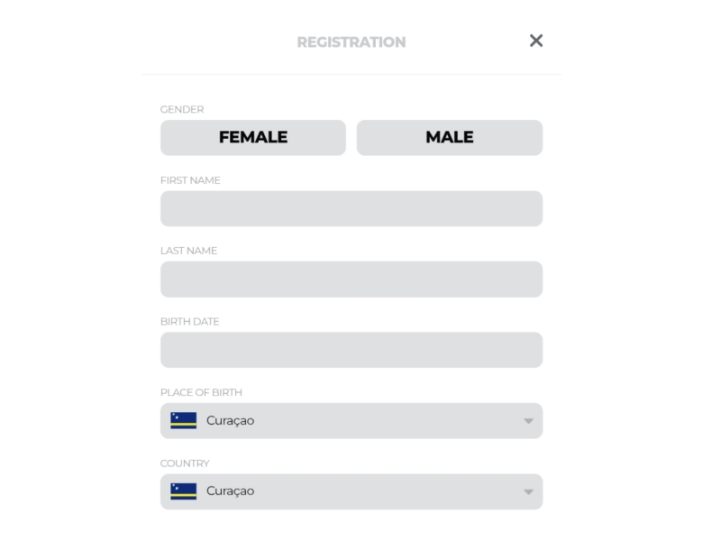 Screenshot of the form for entering personal data at online casinos