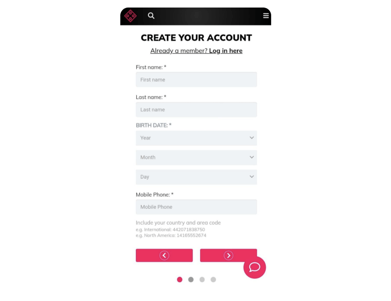 Image of the form for entering personal data in Mastercard Casino