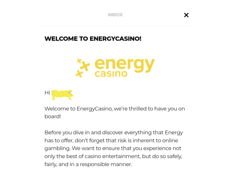 Screenshot of the casino terms and conditions form