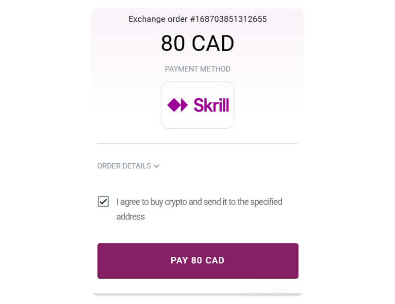 Skrill Casino Deposit Confirmation Screenshot