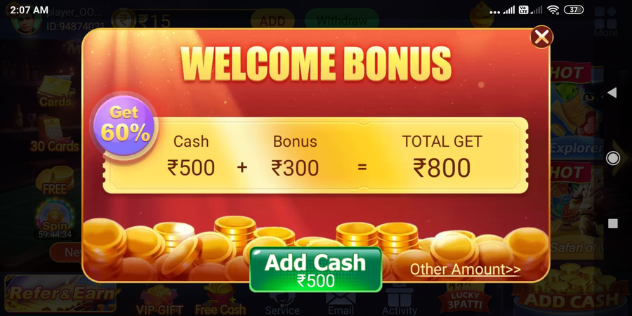 Welcome Bonus in Teen Patti Gold Apk